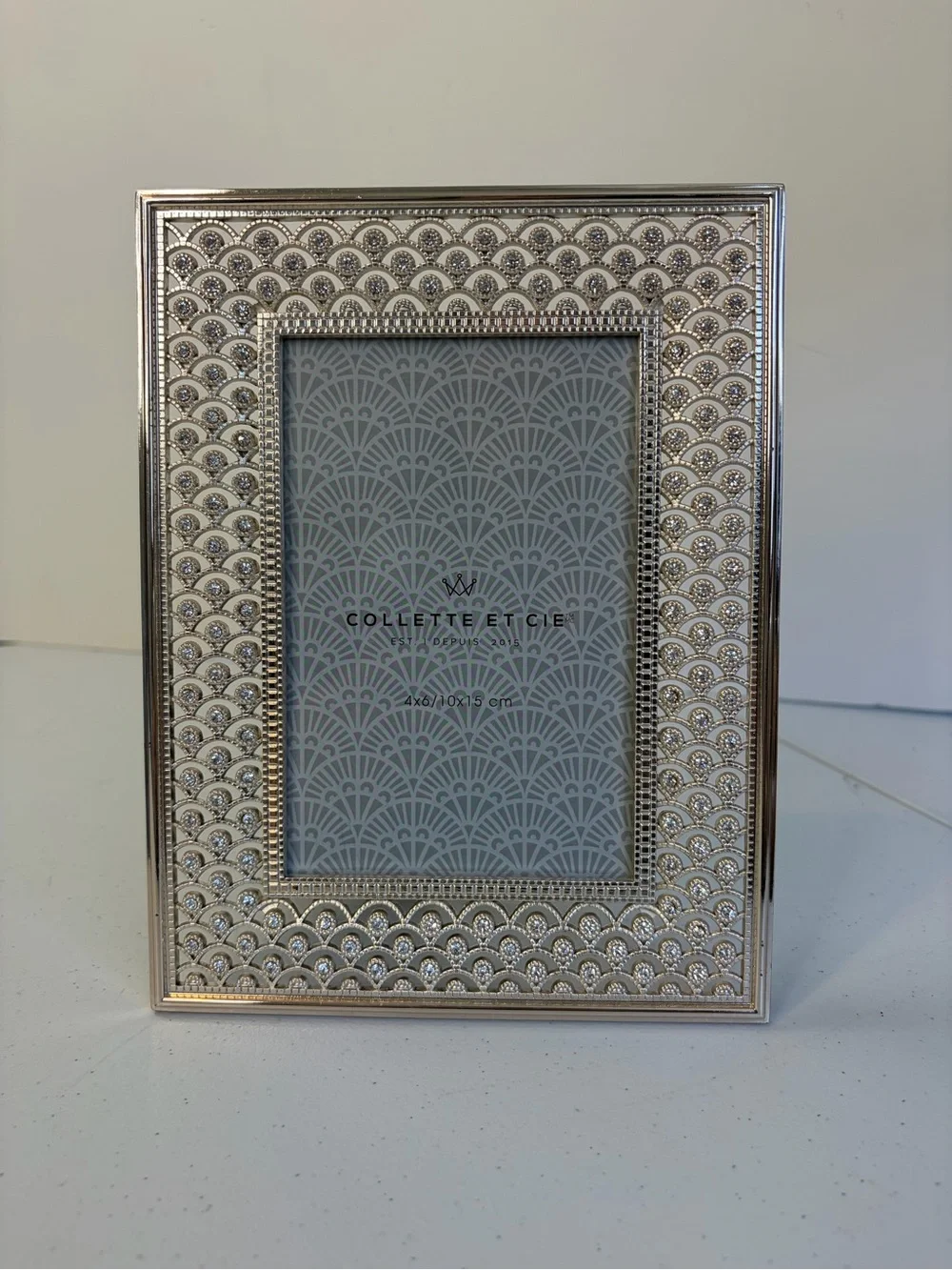 Colette Et Cie Silver Tone Rhinestone Picture Frame 4x6 Art Deco Glam Home Decor - Picture 1 of 8